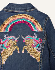 Sequin Unicorn Denim Jacket , Blue (BLUE), large