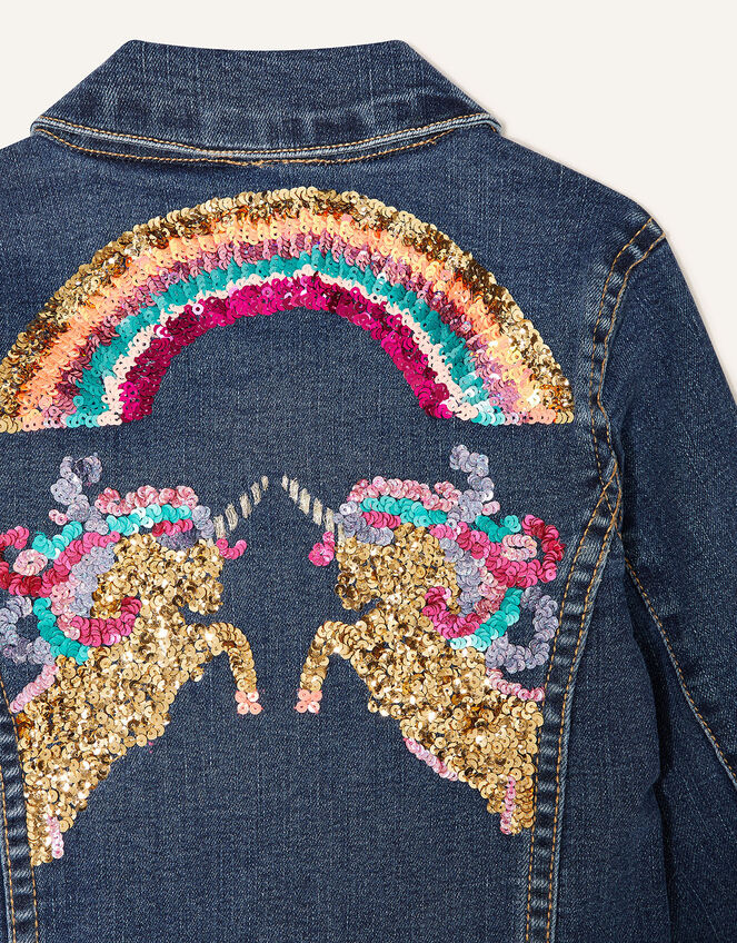 Sequin Unicorn Denim Jacket , Blue (BLUE), large