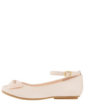 Megan Shimmer Ballerina Shoes with Beaded Bow, Pink (PALE PINK), large