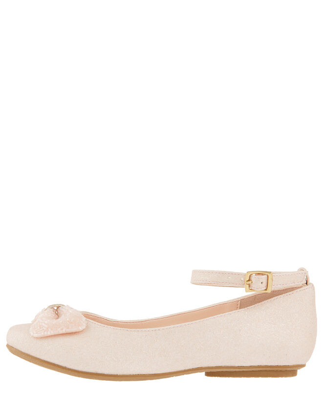 Megan Shimmer Ballerina Shoes with Beaded Bow, Pink (PALE PINK), large