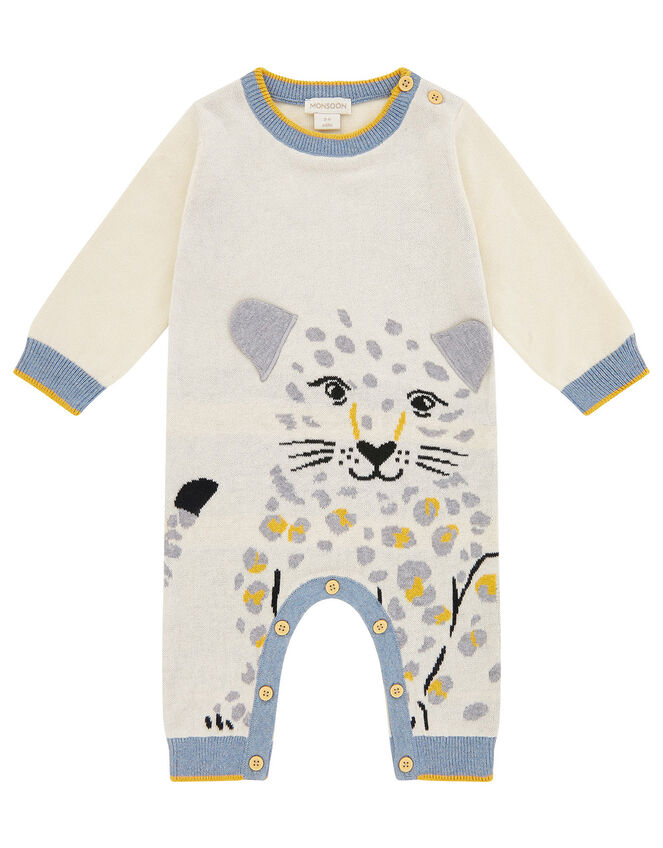 Newborn Baby Leopard Sleepsuit in Organic Cotton, Ivory (IVORY), large