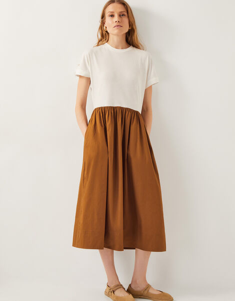 Cali Contrast T-Shirt Midi Dress, Camel (CAMEL), large