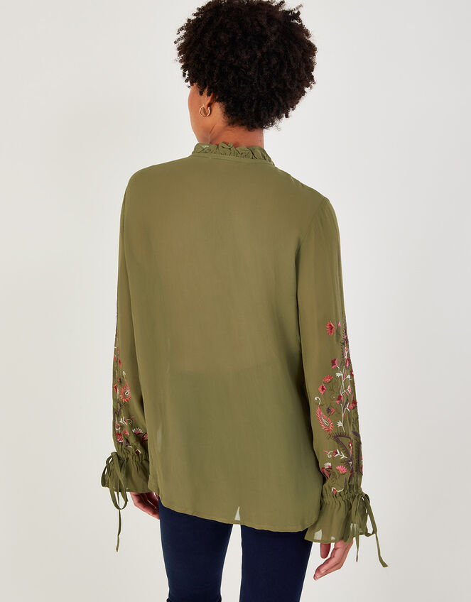 Grace Embroidered Long Sleeve Top, Green (KHAKI), large