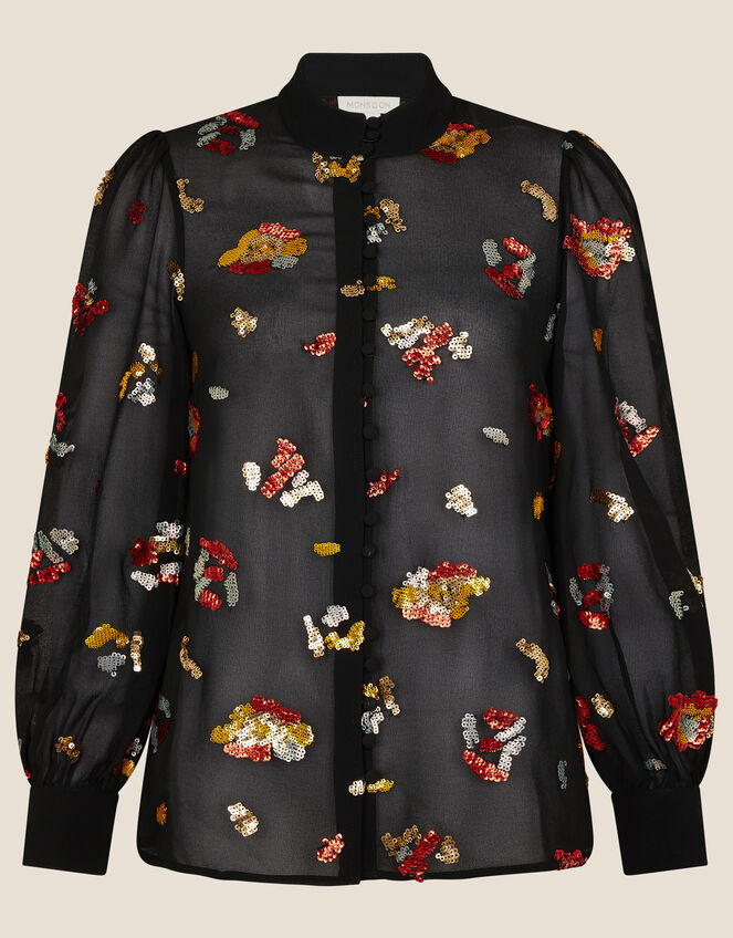 Sutton Embellished Animal Blouse , Black (BLACK), large