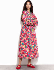 East Fruit and Floral Print Midi Dress, Red (RED), large