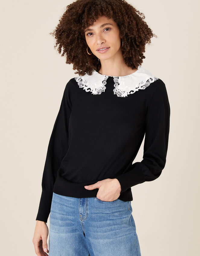 Embroidered Collar Jumper, Black (BLACK), large