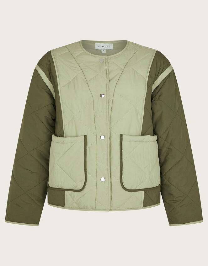Lulu Quilted Two-Tone Jacket, Green (KHAKI), large