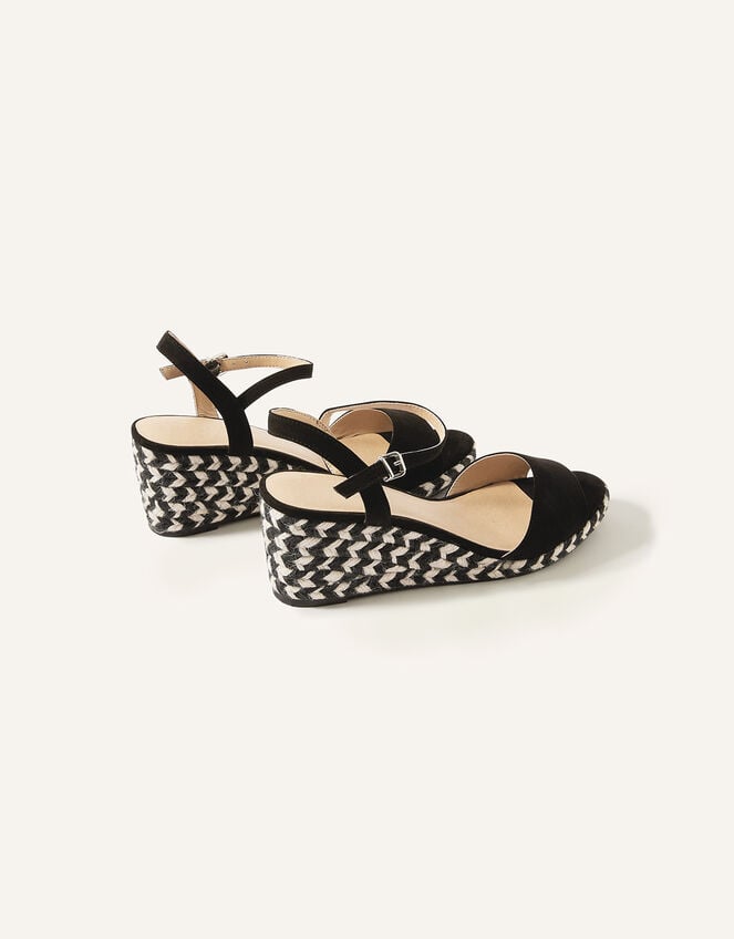 Aztec Design Strappy Wedges, Black (BLACK), large