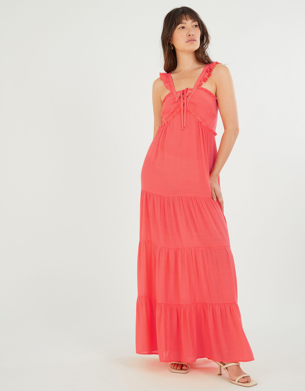 Lace Up Premium Maxi Dress Orange 