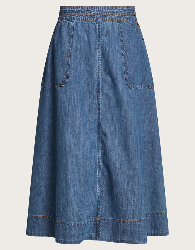 Pull On Denim Midi Skirt, Blue (DENIM BLUE), large