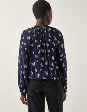 Angela Leaf Print Wrap Blouse, Blue (NAVY), large