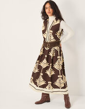 Pamela Sleeveless Leaf Print Midi Dress, Brown (CHOCOLATE), large