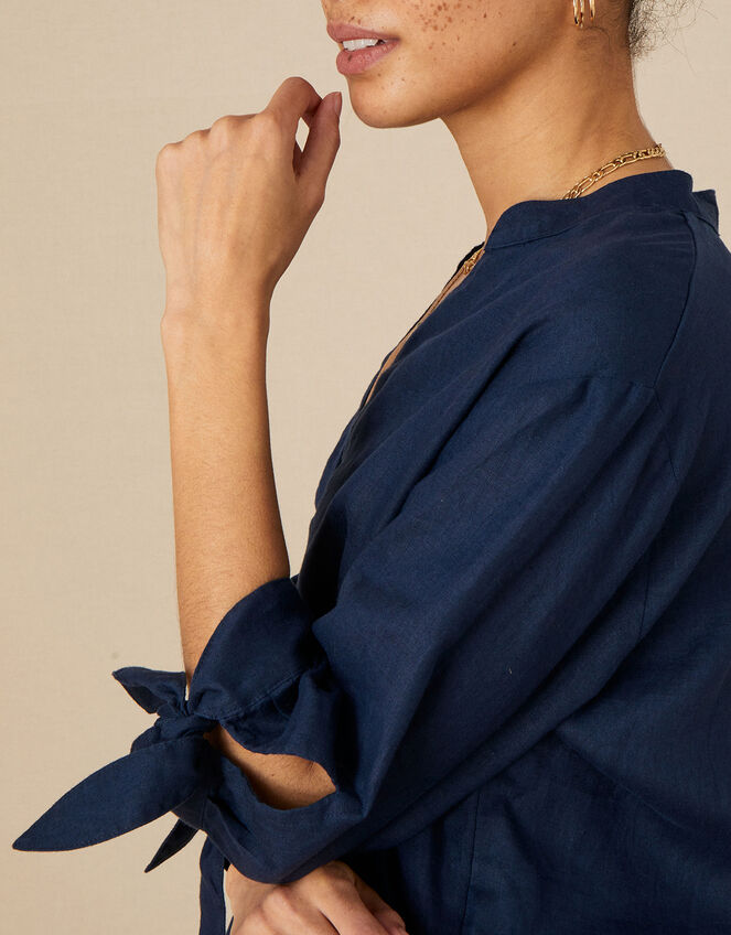 Tie Cuff Linen Tee, Blue (NAVY), large