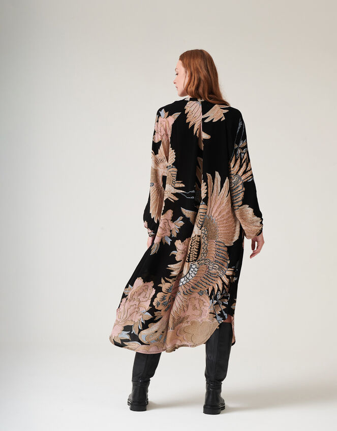 One Hundred Stars Darcy Crane Print Tunic Dress, Black (BLACK), large