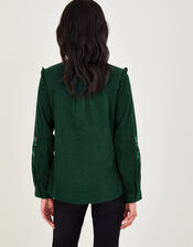 Cord Embroidered Shirt in Sustainable Cotton, Green (GREEN), large