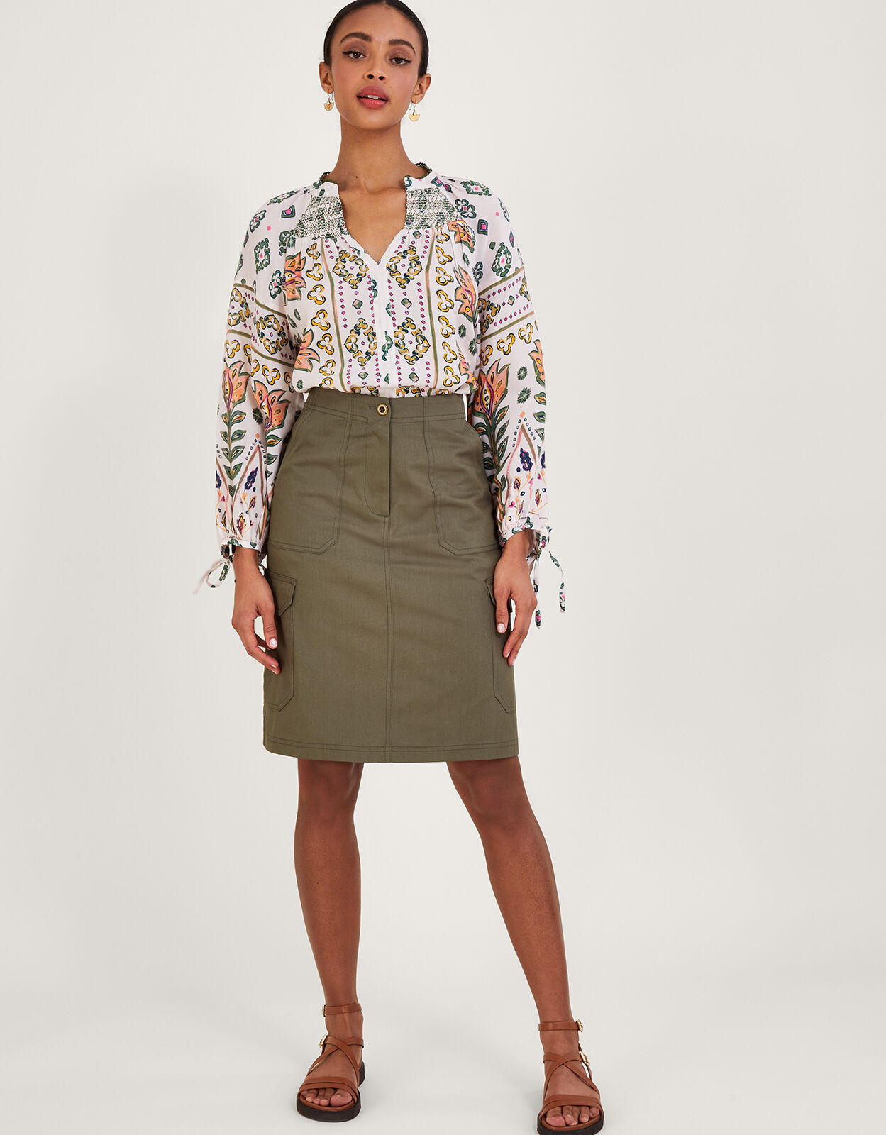 Khaki store embroidered skirt