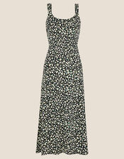 Ditsy Jersey Midi Dress, Black (BLACK), large