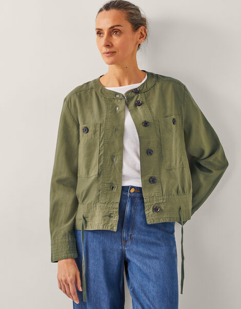 Cally Cropped Bomber Jacket, Green (KHAKI), large
