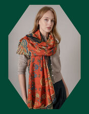 One Hundred Stars Dragon Print Wool Scarf, Orange (RUST), large