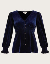 Elizabeth Velvet Tea Top with Recycled Polyester, Blue (MIDNIGHT), large