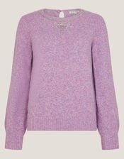 Ellen Diamant&eacute; Embellished Jumper, Purple (LILAC), large