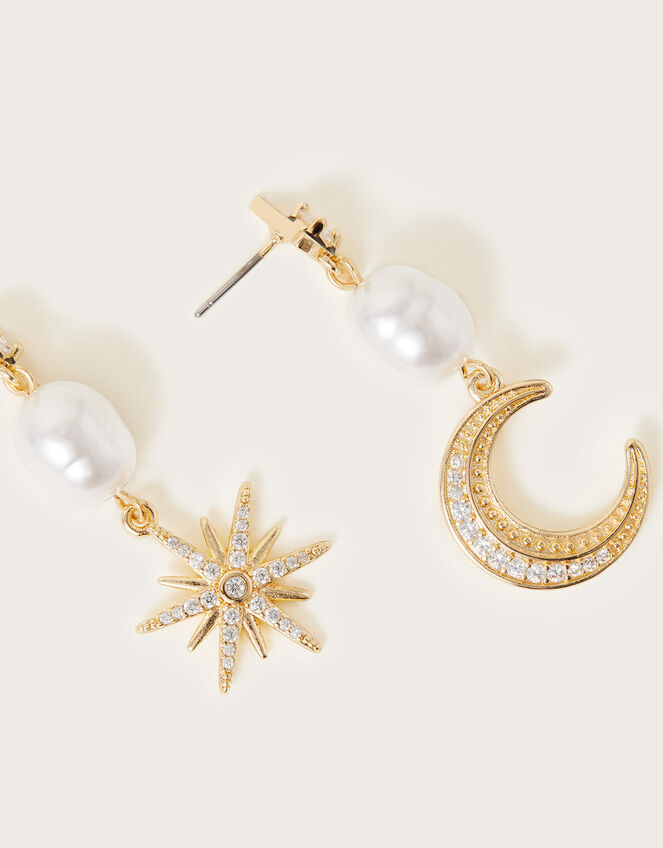 Pearl Moon and Star Drop Earrings, , large