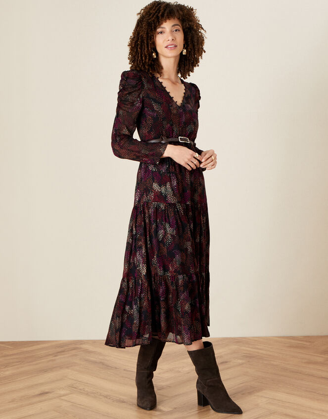 Blake Tiered Midi Dress, Black (BLACK), large