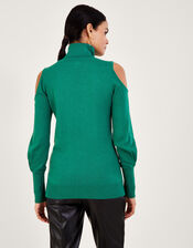 Cold-Shoulder Roll Neck Sweater, Green (EMERALD), large