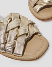 Pip Woven Leather Sandals, Gold (GOLD), large