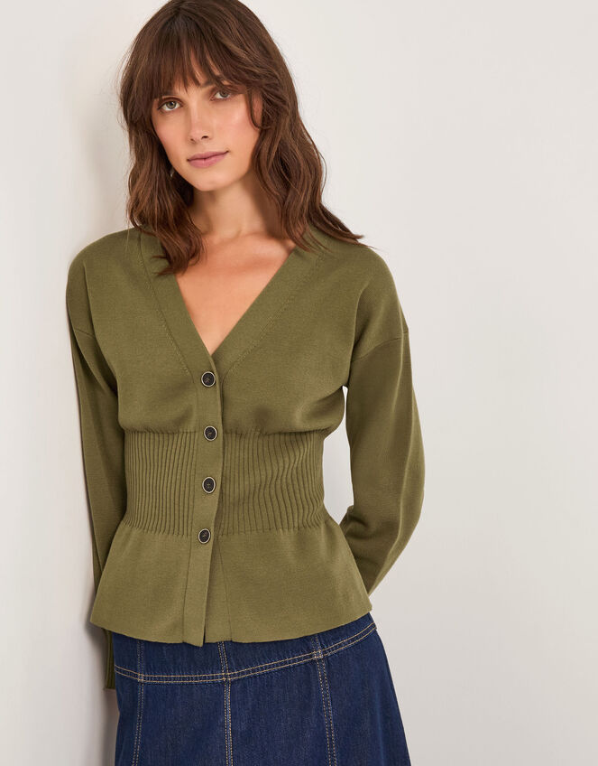 Suzy Fitted V-Neck Cardigan, Green (GREEN), large