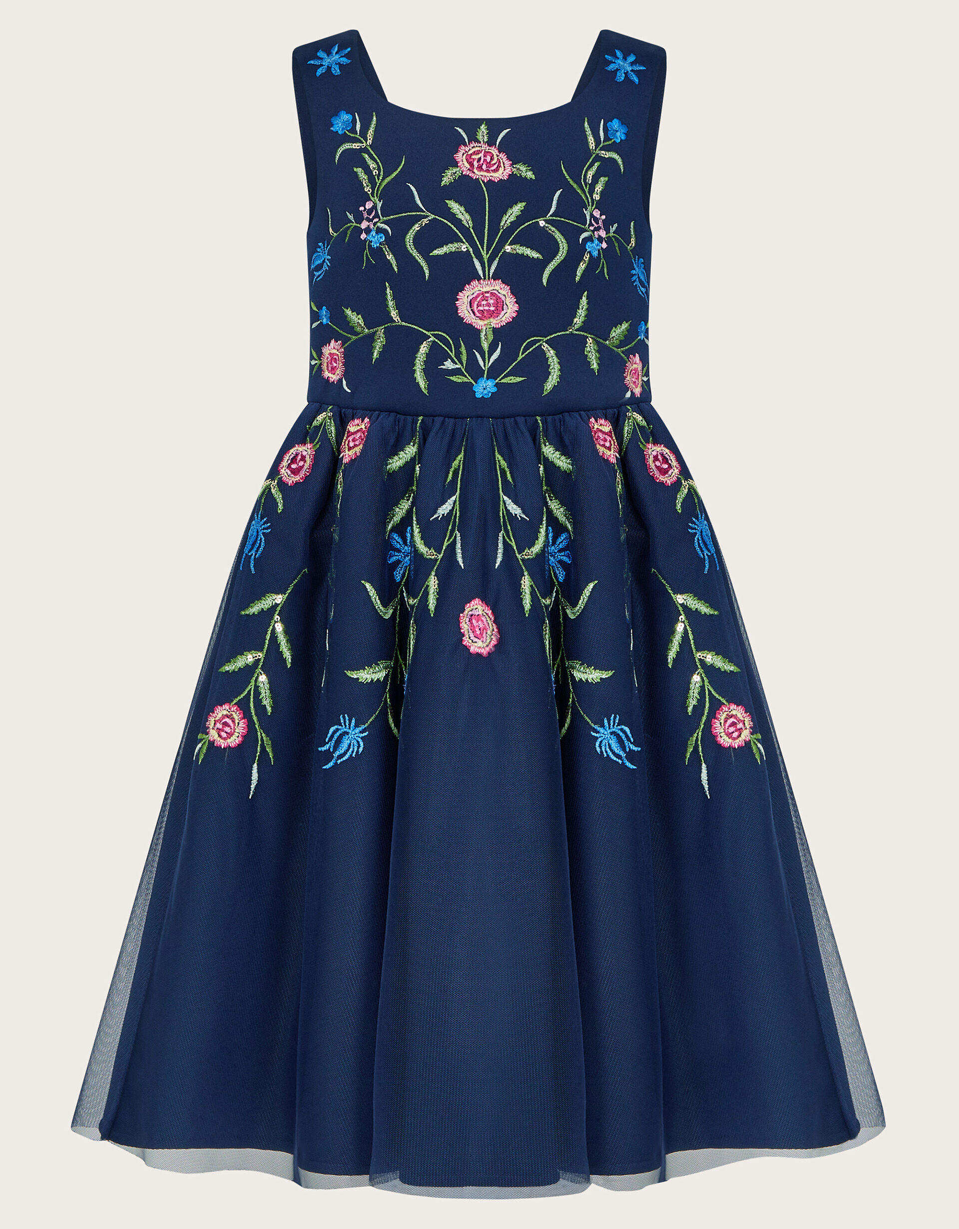 Floral Embroidered Scuba Dress Blue Girls Dresses Monsoon Global