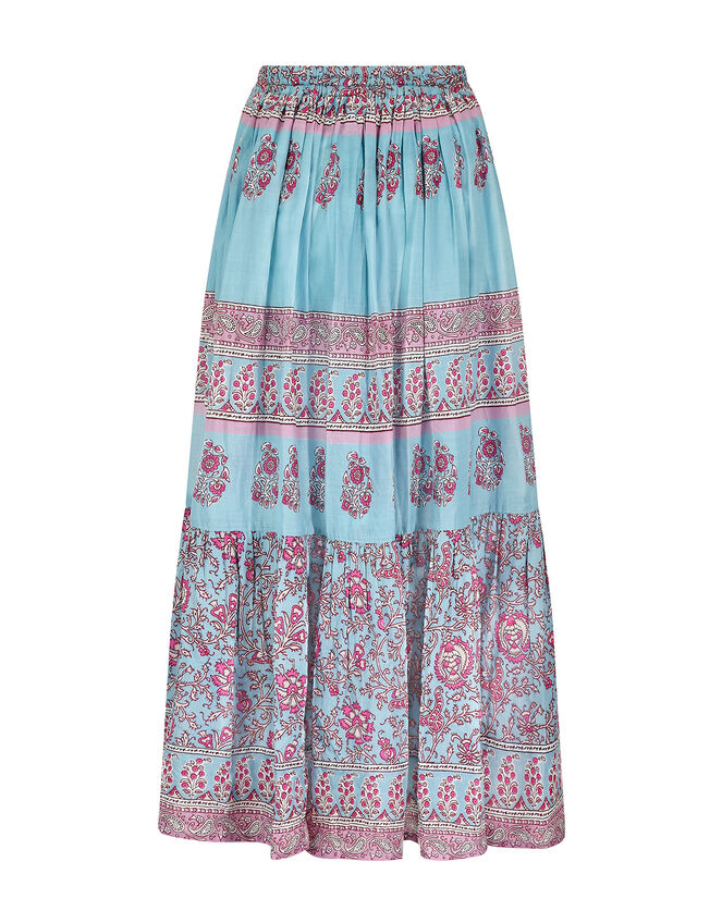 East Print Tie Maxi Skirt, Blue (AQUA), large