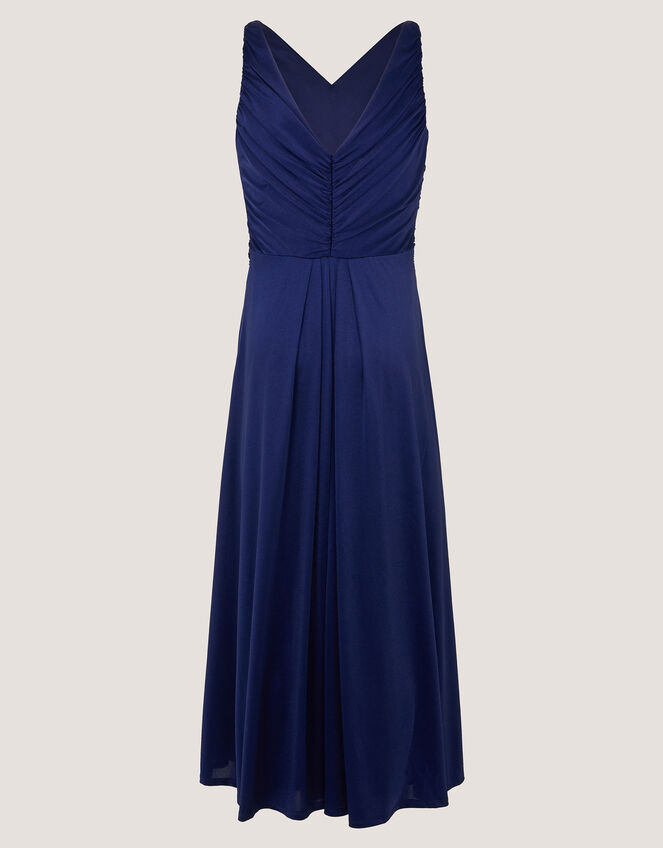 Skye Ruched Knot Jersey Prom Dress, Blue (NAVY), large
