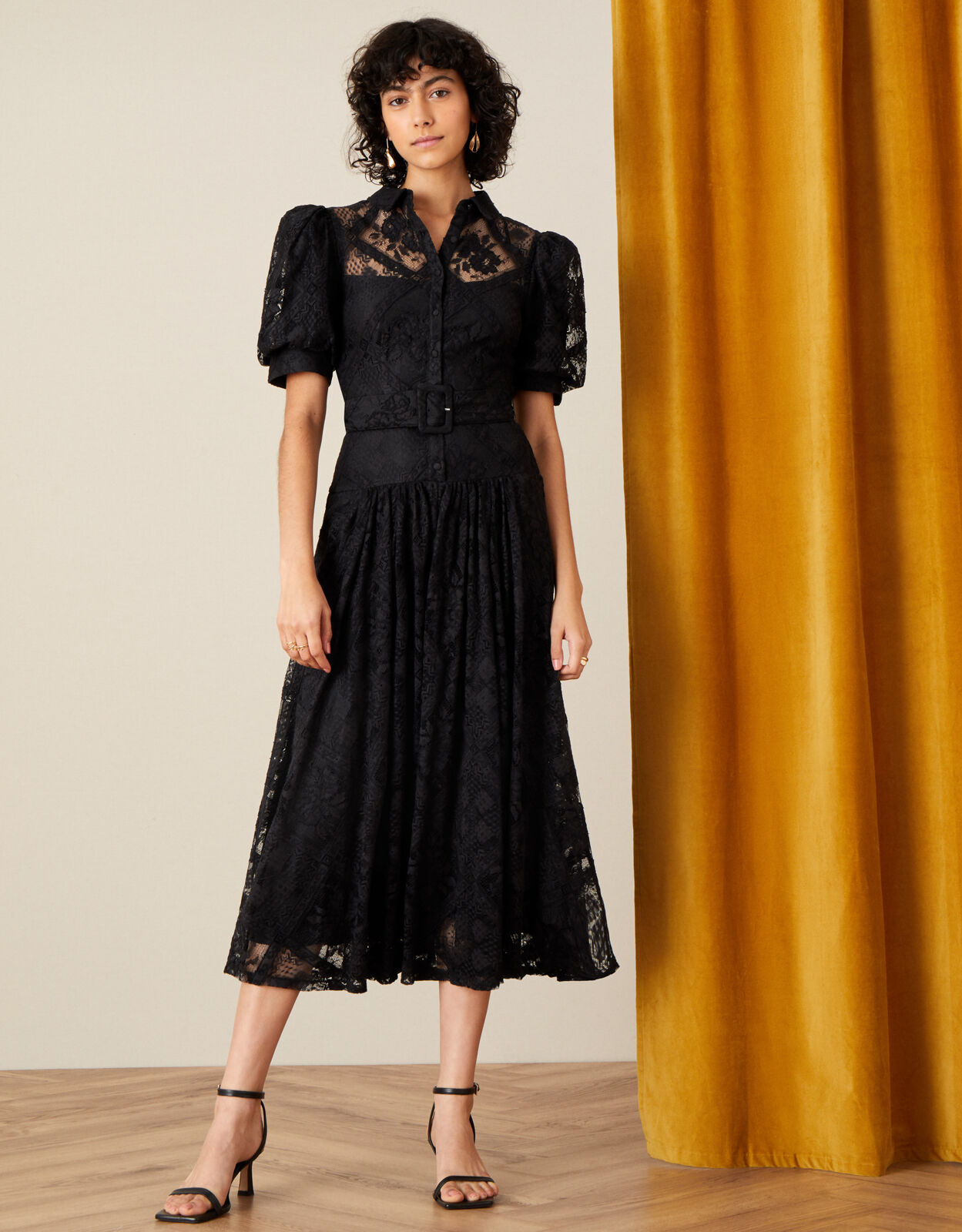 Leila Lace Shirt Dress Black | Evening 