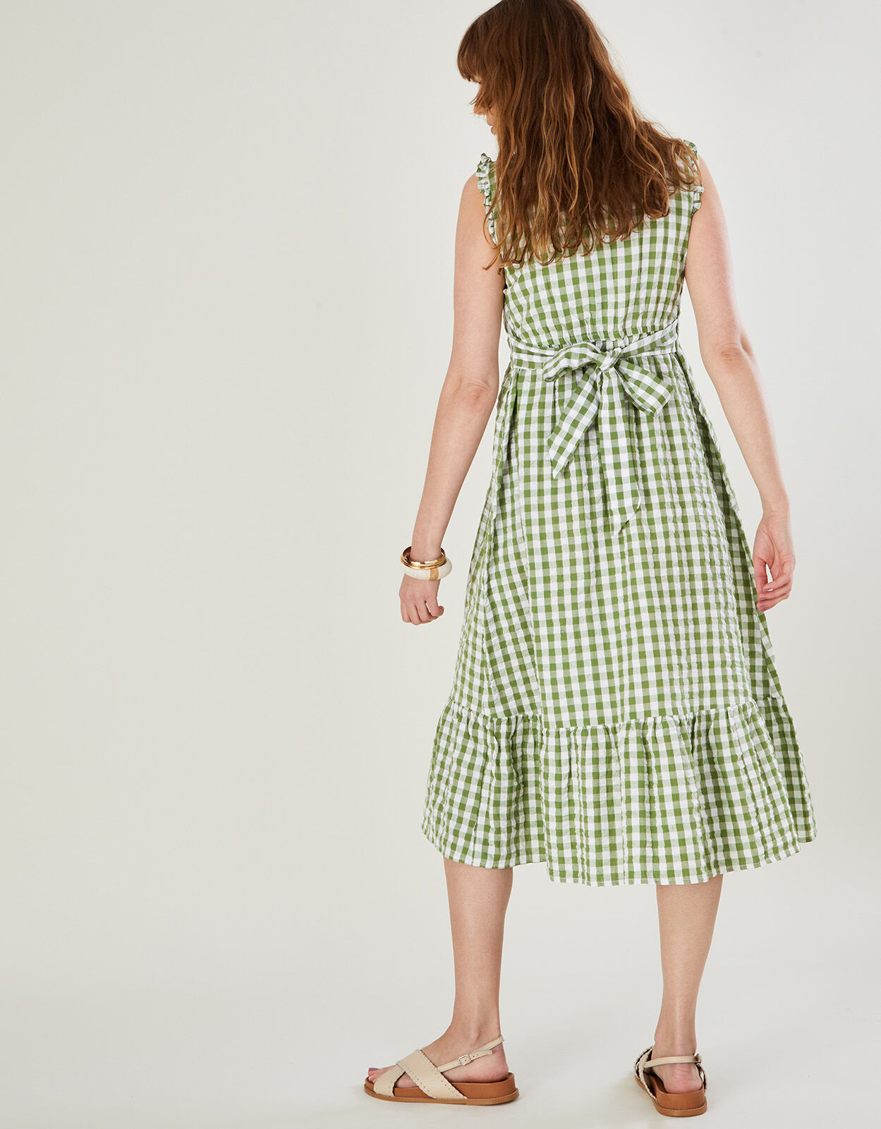 Gingham Print Tiered Dress Green Day Dresses Monsoon ROI