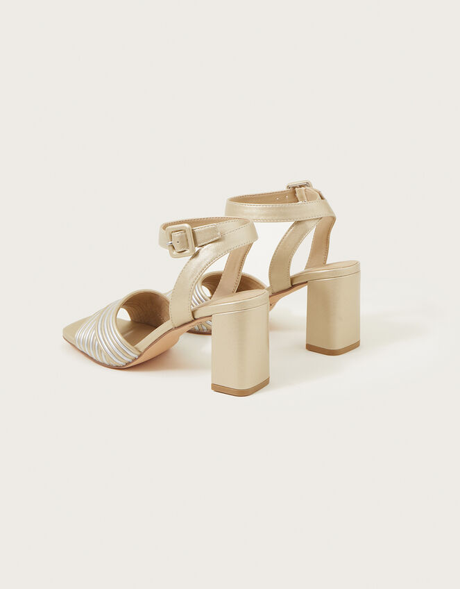 Metallic Strap Block Heels, Gold (GOLD), large
