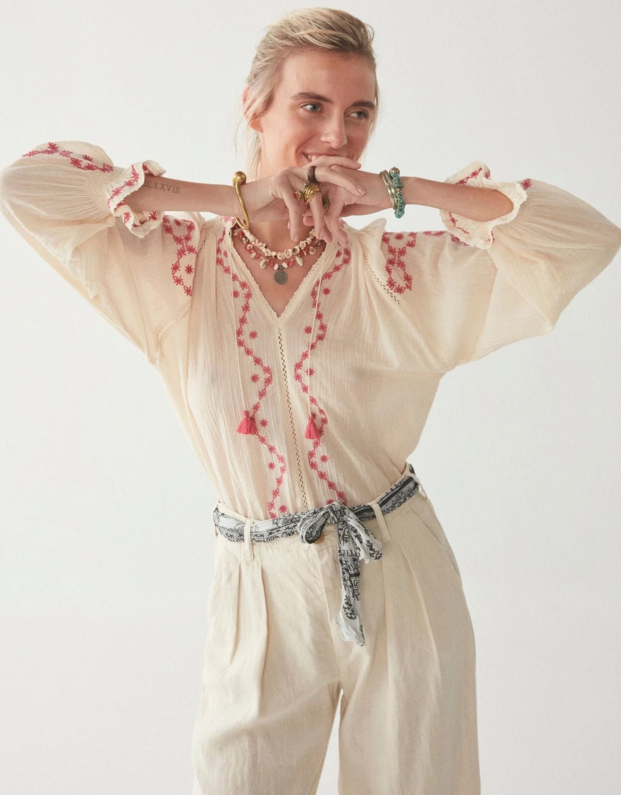 Maison Hotel Tie Neck Blouse Ivory