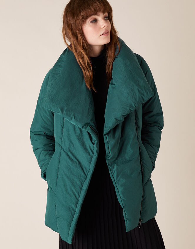 Dhalia Short Padded Coat in Recycled Fabric, Teal (TEAL), large