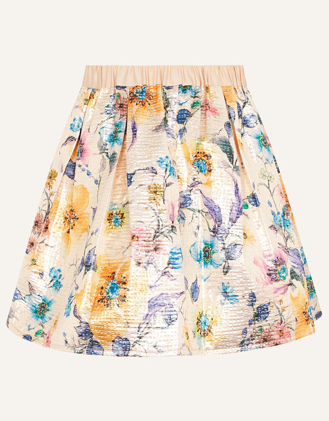 Floral Print Jacquard Skirt, Gold (GOLD), large