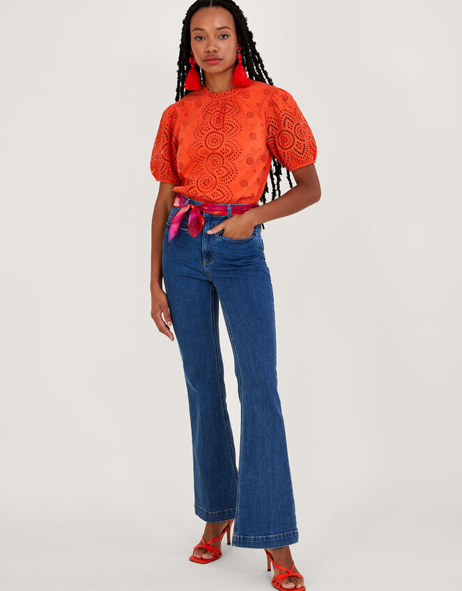 Alessa Cutwork Puff Sleeve Top, Orange (ORANGE), large