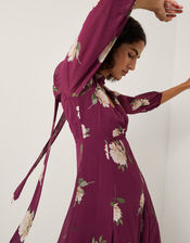Amber Floral Print Midi Dress & Scarf, Red (BURGUNDY), large
