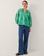 Milly Slouchy Embroidered Blouse, SEA GREEN, large
