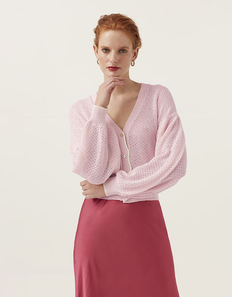 Mirla Beane Lace Organic Cotton Cardigan Pink, Pink (PINK), large