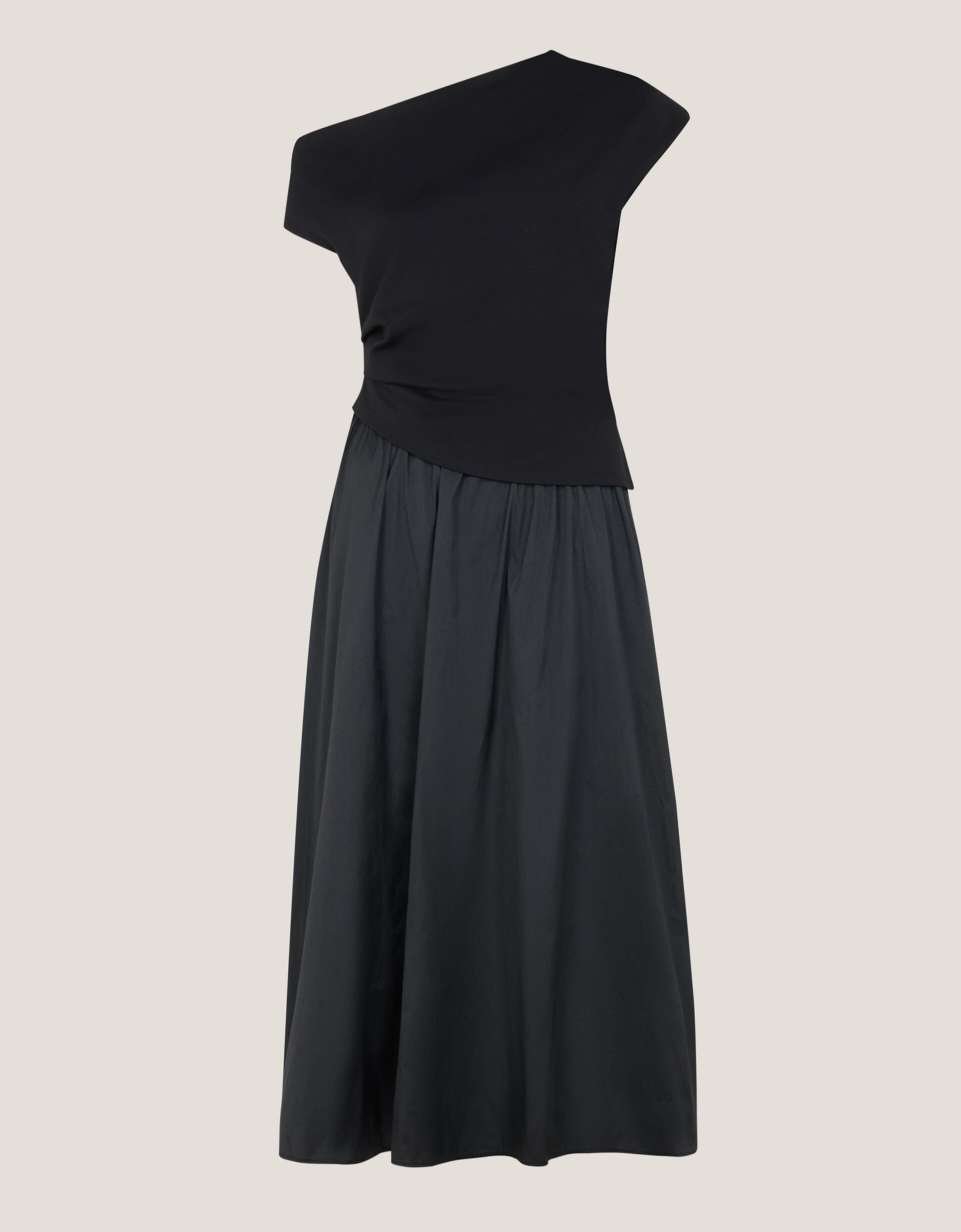 Tilly Asymmetrical Shoulder Midi Dress, Black (BLACK), large