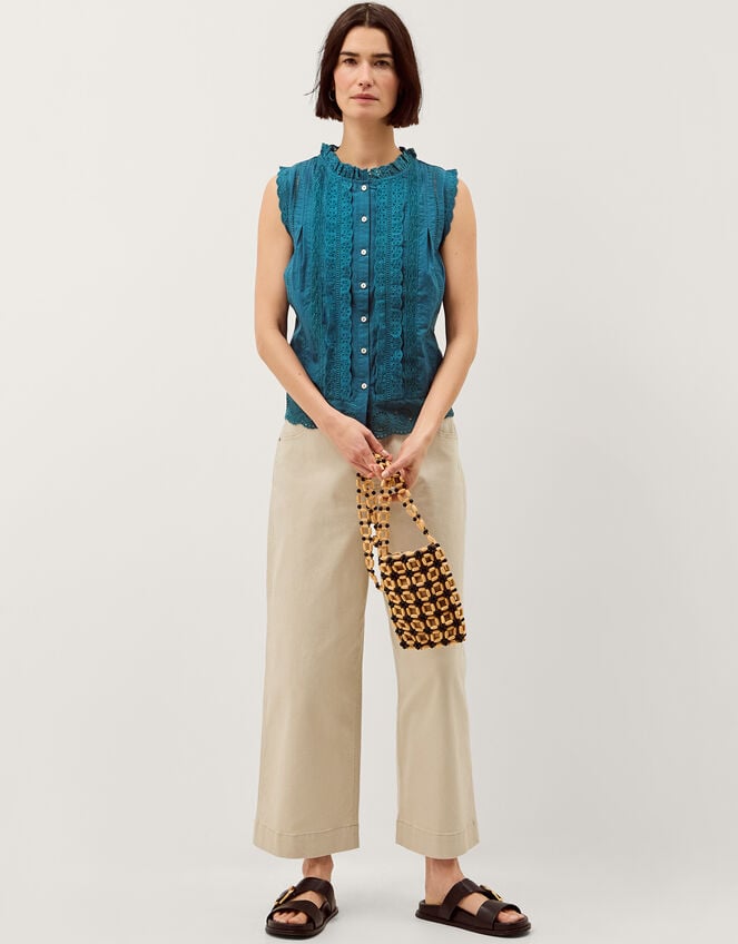 Trish Broderie Frill Sleeveless Top, Teal (TEAL), large