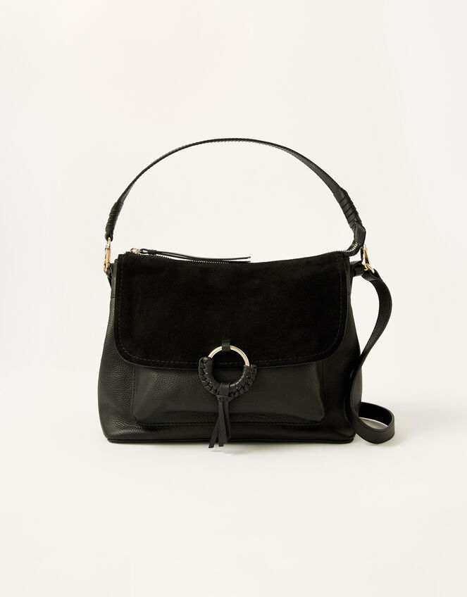 Ring Detail Leather Shoulder Bag, , large