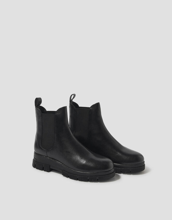 Carrie Chunky Leather Chelsea Boots, Black (BLACK), large