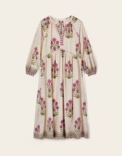 East Roza Hand-Woodblock Floral Cotton Dress, Multi (MULTI), large