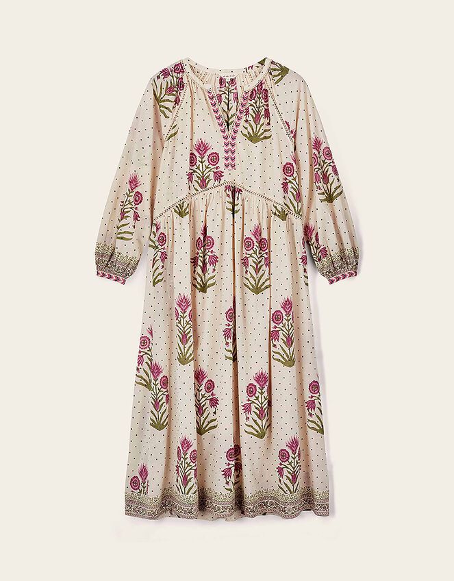 East Roza Hand-Woodblock Floral Cotton Dress, Multi (MULTI), large