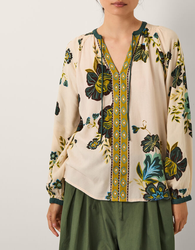Zenya Floral Print Blouse, Green (GREEN), large